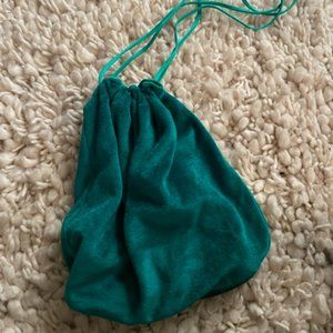 Vintage green terry drawstring purse